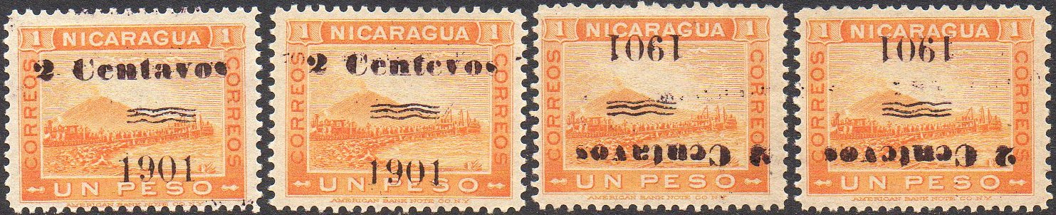 timbres-poste sellos postales stamps Nicaragua Momotombo Volcano & Train 1904 15 centavos surcharge 15c/10c
